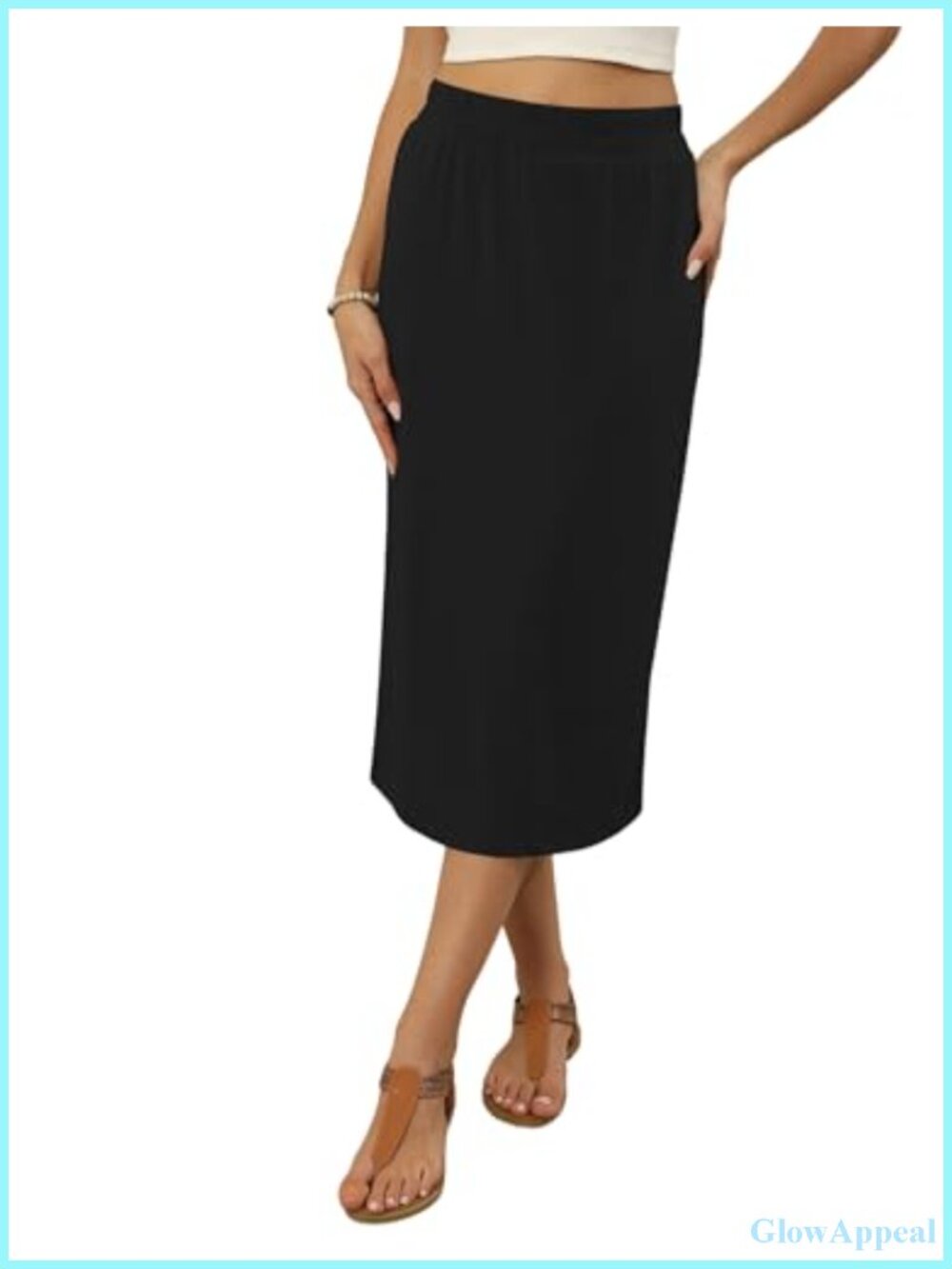 Women's Midi Skirt High Waisted Straight Slit Summer Casual